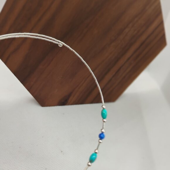 Vtg QT Sterling Quoc Silver Turquoise & Lapis Beaded Necklace Southwest Native - Picture 4 of 4